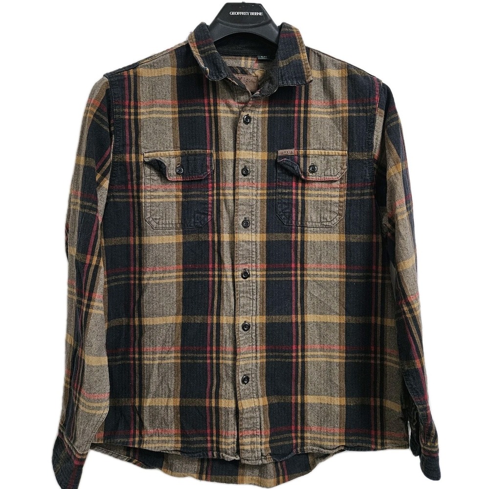 Orvis Shirt Mens XL Brown Plaid Flannel Button Down Side Pockets Cotton Classic